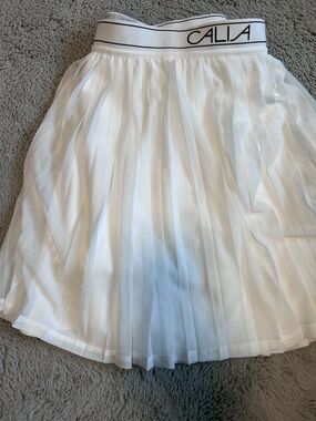 CALIA by Carrie Underwood White Pleated Circle Skirt with Logo Waistband